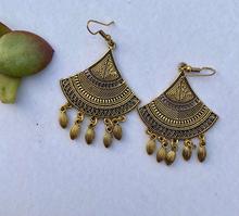 Golden Drop Design Tribal Textured Dangle Earrings