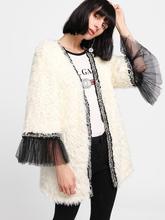 Contrast Mesh Cuff Faux Fur Teddy Coat