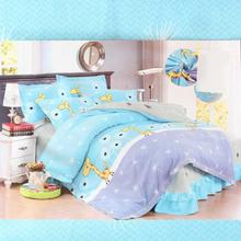 Turquoise Blue Giraffes Printed Bedsheet with 2 Pillow Covers and Quilt Cover - Double Size