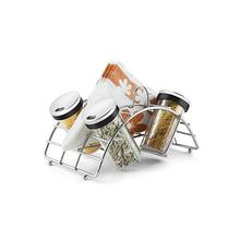 Navisha Chrome Plated Mild Steel Multipurpose Spice Rack 4 Jar With Joint Napkin Holder