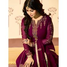 Stylee Lifestyle Wine Georgette Embroidered Dress Material (1767)