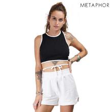 METAPHOR White Terry Cotton Shorts For Women - MSH01A