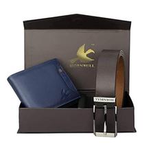 Hornbull Men's Navy Wallet and Brown Belt Combo 4581