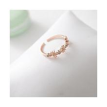 Rose Gold Snowflake Design Golden Rhinestone Adjustable Ring For Women