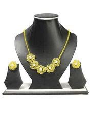 Yellow Flower Bead Woven Pote Necklace With Earrings Set For Women