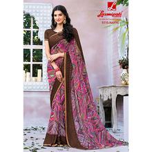 Laxmipati Pattern Design Printed Mixed Georgette Designer Saree with attached Brown Blouse piece for Casual, Party, Festival and Wedding