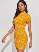 SHEIN Mock-neck Geo Bodycon Dress