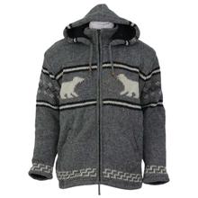 Cloud Grey Polar Bear Printed Inner Fleece Hooded Woolen Jacket For Men