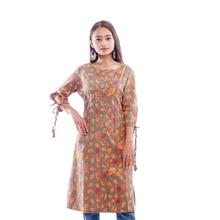 Pkshee  Khaki Printed Cotton Dress For Women