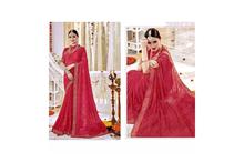 Embroidered Saree With Unstitched Blouse For Women - Pink