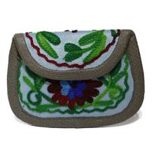 Light Blue/Green Floral Embroidered Small Zip Purse For Women