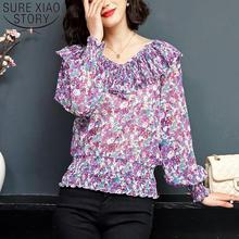 2019 Autumn Fashion Women Chiffon Blouses Long Sleeve O-neck