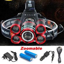 CREE 5*LED XML T6 Headlight 20000 Lumens 4mode Zoomable Headlamp