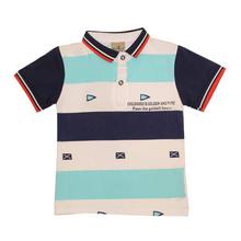 Black Cat White/Navy Striped Polo Shirt For Boys - BCKG1713