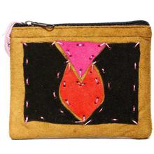 Brown Thread Stitched Coin Purse For Women
