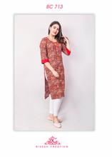 Red kalamkari print rayon kurti With Leggings