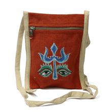 Orange Hemp Trishul Embroidered Sling Bag For Women