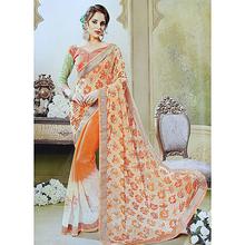 Orange Embroidered Georgette Saree With Blouse For Women - 13003