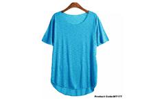 Hifashion- Cotton Short Sleeve Longline Curved TShirt For men-sky Blue