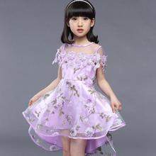 Voile Dresses for Girls Summer Flowers Dresses Kids Dovetail Dress