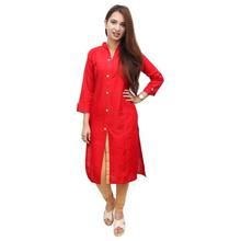 Red 5 Button Kurti With Beige Leggings For Women