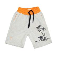 Off White/Orange Palm Tree Printed Cotton Shorts for Boys - (131246518205)