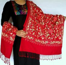 Red Full Embroidered Acrylic Pashmina Shawl for Women