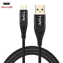 TOPK 1M Hi-Tensile Micro USB Cable Nylon Braid Data Cable For Samsung Galaxy S7 edge S6 Xiaomi Redmi Note 5 Mobile Phone Cables