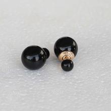 Black Glossy Faux Pearl Double Sided Studs