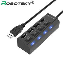 4 Port Micro USB Hub 2.0 USB Splitter High Speed 480Mbps USB 2.0 Hub LED With ON/OFF Switch For Tablet Laptop Computer Notebook