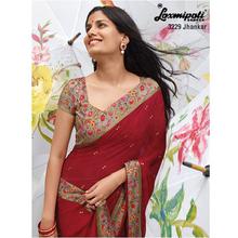 Laxmipati Floral Design Printed Red Georgette Designer Saree with attached Floral Blouse piece for Casual, Party, Festival and Wedding