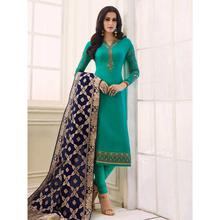 Stylee Lifestyle Green Satin Embroidered Dress Material (1762)