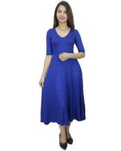 Royal Blue Cotton Mix Midi Dress For Women-WDR5135