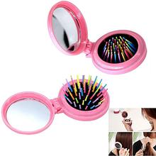 Rainbow Mini Round Foldable Mirror Hairbrush Combo