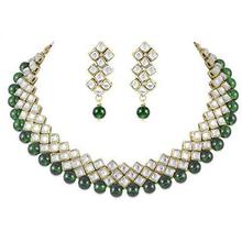 I Jewels Traditional Kundan and Beads Choker Necklace Set For Women