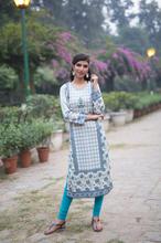 Paislei ivory printed kurti with golden thread work for winter