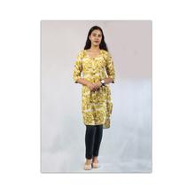 Yellow /white Round Neck Designed Kurti