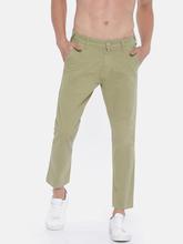 Men Olive Green Slim Fit Solid Cropped Chinos