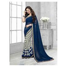 Blue Patterned Georgette Saree With Blouse For Women