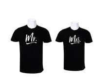 Wosa - Round Neck Mr and Mrs Black Design Tees Couple Matching T-shirt