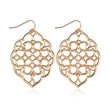 Gold Toned Hollow Out Oval Teardrop Earrings For Women