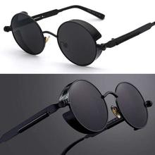 Black Classic Vintage Gothic Steampunk Round Sunglass- Unisex