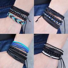 IF ME Wood Bead Male Multilayer Leather Bracelet Men Braided