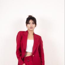 KASA Classic Red Blazer with Pleated Pants Set For Women
