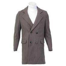 Ash Grey Solid Long Coat For Men