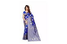 Soft Banarasi SIlk Saree With Blouse Piece For Women - Royal Blue/Golden