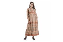 Floral Printed Long Kurti Dress For Women-Light Brown