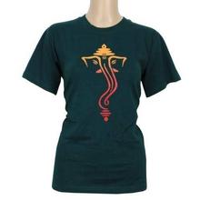 Round Neck Ganesh Printed 100% Cotton T-Shirt For Women- Dark Green - 016