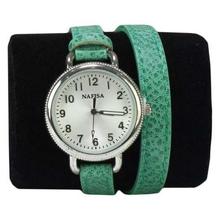 Nafisa White Case Green Thin Strap Wrist Watch