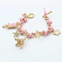 Pink Eiffel Tower Charms Faux Leather Bracelet For Women